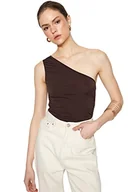 Bluzki damskie - Trendyol Damska bluzka z dzianiny slim fit basic asymetryczny kołnierz, brązowa, M, Brązowy, M - miniaturka - grafika 1