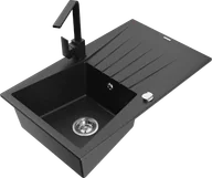 Zlewozmywaki z baterią - Mexen Cesar zlewozmywak granitowy 1-komorowy z ociekaczem i baterią kuchenną Rita, czarny/srebrny metalik - 6514-73-670300-70 - miniaturka - grafika 1