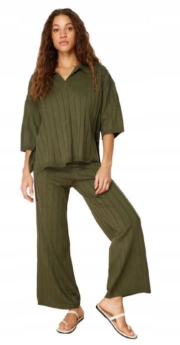 TRENDYOL KOMPLET DAMSKI Z DZIANINY W PASKI KHAKI 36 5_A