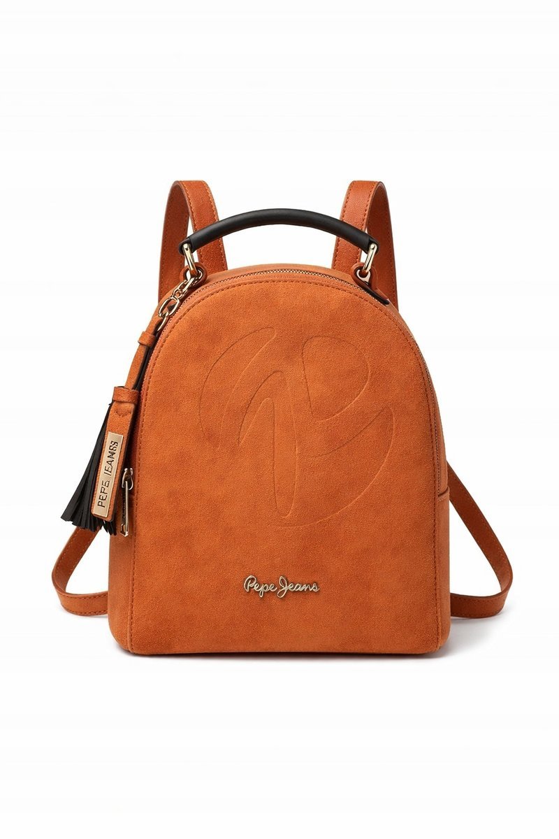 PEPE JEANS MAŁY PLECAK Z KLAPĄ I METALOWĄ OZDOBĄ BRĄZOWY 25x21x10 cm 1I4A