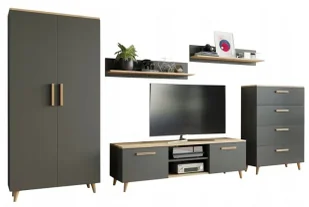 Zestaw mebli do salonu z szafą antracyt + dąb artisan P6-F51 - Inne meble do salonu - miniaturka - grafika 1