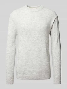 Sweter z dzianiny o kroju regular fit z wełną i wyhaftowanym logo na rękawie - Swetry męskie - miniaturka - grafika 1