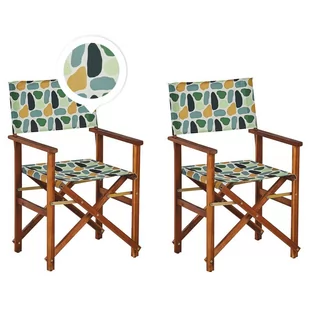 Lumarko Zestaw 2 Krzeseł Ogrodowych Akacjowy Ciemne Drewno Z Białym / Wzór W Plamy Cine - Fotele i krzesła ogrodowe - miniaturka - grafika 1