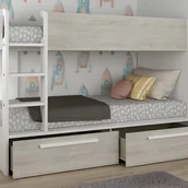 Łóżka dla dzieci i młodzieży - Łóżko piętrowe 2 x 90 x 200 cm - 2 szuflady - Biały i naturalne drewno - TINOLI - miniaturka - grafika 1