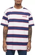 Koszulki męskie - STARTER BLACK LABEL Męski T-shirt w paski Oversized logo Striped Tee, z wielokolorowymi paskami poprzecznymi i nadrukowanym logo, 2 kolory, rozmiar XS do XXL, biały/niebieski, XS - miniaturka - grafika 1
