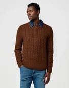 Swetry męskie - MESKI SWETER WRANGLER CABLE KNIT SWEATER MAHOGANY HEATHER 112371665 - Wrangler - miniaturka - grafika 1