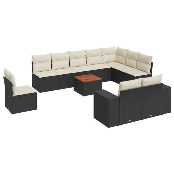 Modułowy zestaw mebli ogrodowych z poduszkami, czarny, rattan PE, 62x62x69