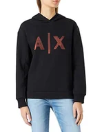 Bluzy damskie - Armani Exchange Damska bluza z kapturem z logo Maxi z przodu, Czarny, XL - miniaturka - grafika 1