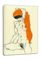 Obrazy i zdjęcia na płótnie - Standing Nude with Orange Drapery (recto)  Study of Nude with Arms Raised (verso), Egon Schiele - obraz na płótnie Wymiar do wyboru: 50x70 cm - miniaturka - grafika 1