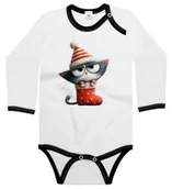 Body dla niemowląt - Body dziecięce Szary Kot Kotek W Świątecznej Skarpecie Święta 98/104 - miniaturka - grafika 1
