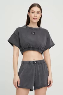 Spodenki damskie - Calvin Klein szorty bawełniane kolor szary gładkie high waist - grafika 1