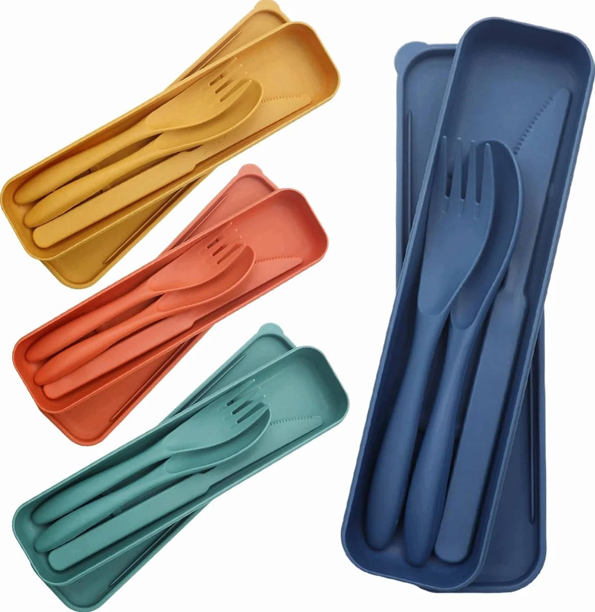 SZTUCZCE 4 SZTUKI ZESTAW PLASTIKOWE WIELOKROTNEGO UZYTKU ETUI PODROZ