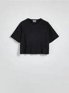 Koszulki i topy damskie - Reserved - Krótki t-shirt z modalem - ciemnoszary - miniaturka - grafika 1