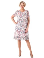 Sukienki - Sukienka damska midi w kwiaty trapezowa wielokolorowa kreacja z szyfonu na wesele 39928 - ModBiS - miniaturka - grafika 1