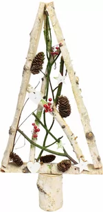 Drewniana choinka bożonarodzeniowa z dekoracjami biała - 62 cm - 1 szt. - Ozdoby bożonarodzeniowe - miniaturka - grafika 1