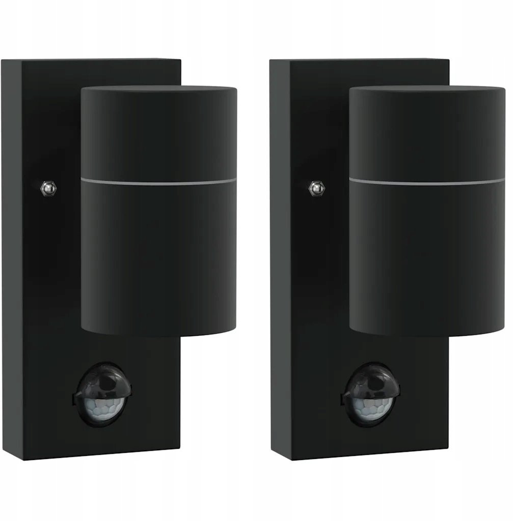 VidaXL Kinkiety zewnętrzne z czujnikiem 2 sztuki Czarny Stal nierdzewna IP44