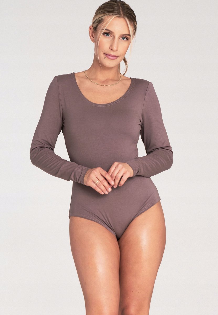 Dopasowane body damskie - body damskie brązowe - M1038 rozmiar XL