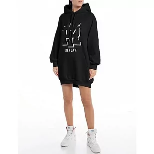 Replay Damska bluza oversize z kapturem, 098 BLACK, XXS - Bluzy damskie - miniaturka - grafika 1