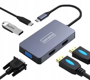 Adapter, Zenwire, Hub 5w1 USB-C 2x HDMI 4k VGA USB 3.0 Pd Zw Macbook Pro M1 - Huby USB - miniaturka - grafika 1