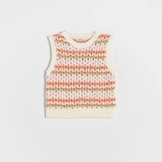 Swetry dla dziewczynek - Reserved - Dzianinowa kamizelka w paski - Wielobarwny - grafika 1