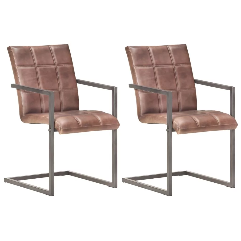 vidaXL Krzesła stołowe, wspornikowe, 2 szt., brąz, skóra naturalna