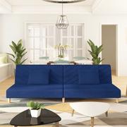 Sofy i kanapy - shumee shumee 2 osobowa kanapa 2 poduszki niebieska tapicerowana tkaniną - miniaturka - grafika 1