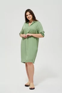 Koszulowa sukienka damska w oliwkowym kolorze - Sukienki - miniaturka - grafika 1