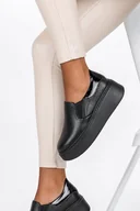 Slip on damskie - Czarne sneakersy skórzane damskie slip on na platformie PRODUKT POLSKI Casu 10151-38 - miniaturka - grafika 1