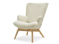 Fotele - FOTEL BUKLA DO SALONU LIMA KREM NA NOGACH DĄB - miniaturka - grafika 1