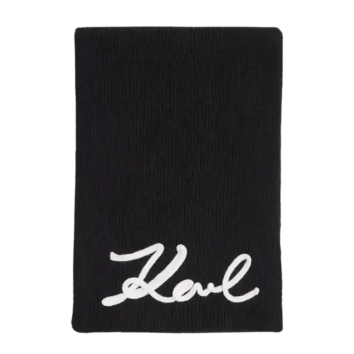 KARL LAGERFELD Czarny szalik damski Logo Signature z domieszką wełny