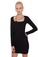 Sukienki - Trendyol Damska damska szczupła standardowa dzianinowa sukienka z okrągłym dekoltem, czarna, L, Czarny, L - miniaturka - grafika 1