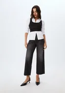 Spodnie damskie - Stradivarius D96 Jeansy o kroju straight cropped CZARNY DENIM Z EFEKTEM SPRANIA 42 - miniaturka - grafika 1