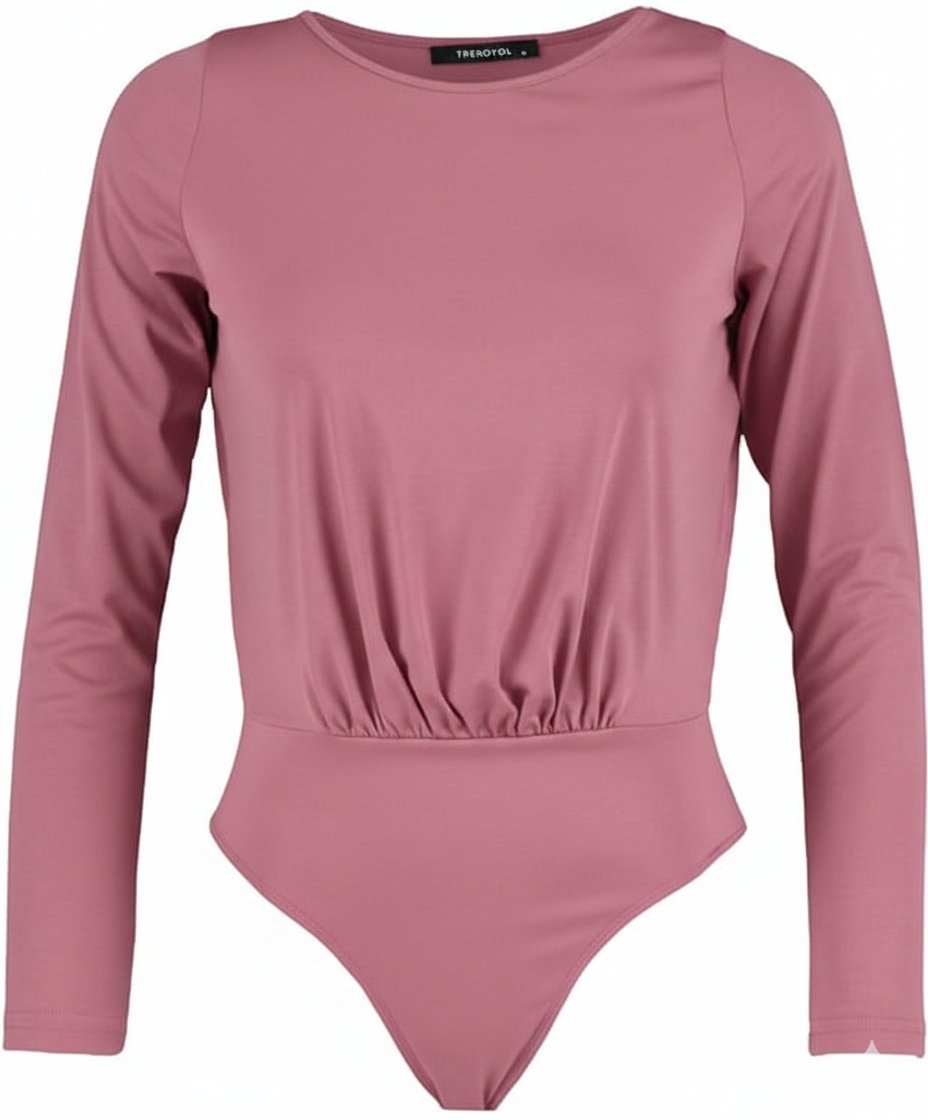 TRENDYOL RÓŻOWE BODY Z DŁUGIM RĘKAWEM I MARSZCZENIAMI M JQA