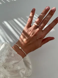 Komplet bransoletka i pierścionek kamień księżycowy i perła - Bransoletki - miniaturka - grafika 1