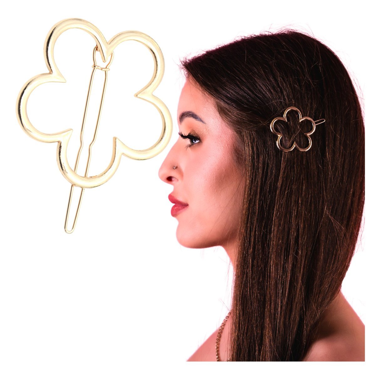 Spinka Wsuwka Złota do Włosów Ozdobna Kwiat Metalowa Lekka i Wytrzymała