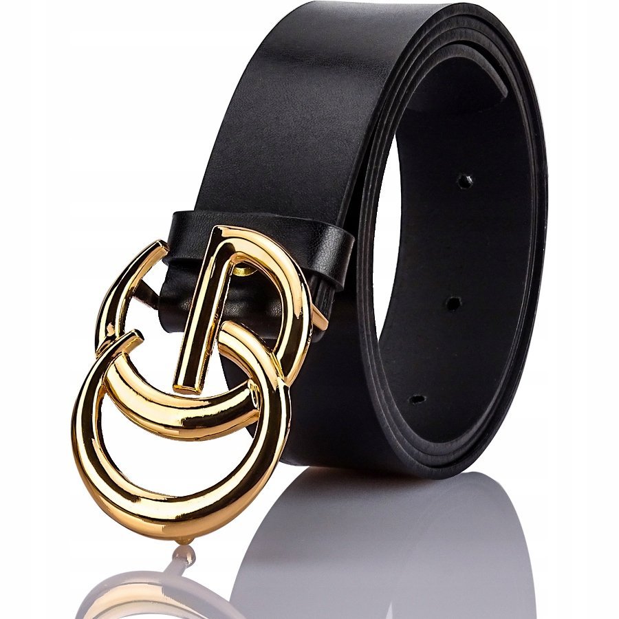 Skórzany GRACIO Czarny Pasek DAMSKI DUŻA KLAMRA CG