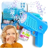 Bańki mydlane - PISTOLET NA BAŃKI MYDLANE Aparat DO TWORZENIA BANIEK MYDLANYCH + PŁYN NIEBIESKI WIELORYB - miniaturka - grafika 1