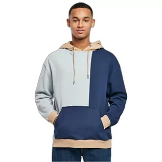 Bluzy męskie - Urban Classics Oversized Color Block Hoody, męska bluza z kapturem z materiału frotte z kieszenią typu kangaru, dostępna w wielu kolorach, S-5XL, Summerblue/Darkblue, XXL - grafika 1