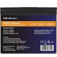 Akumulatory ogólnego zastosowania - Qoltec Akumulator LiFePO4 Litowo-Żelazowo-Fosforanowy | 12.8V | 100Ah | 1280Wh | BMS - miniaturka - grafika 1