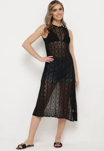 Czarna Ażurowa Tunika Boho bez Rękawów Kimalia - Bluzki damskie - miniaturka - grafika 1