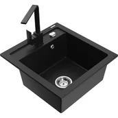 Zlewozmywaki z baterią - Mexen Vito zlewozmywak granitowy 1-komorowy z baterią kuchenną Rita, czarny - miniaturka - grafika 1