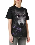 Koszulki i topy damskie - Spiral Direct Damska koszulka Wolf Roses-Front Print T-Shirt, czarna (Black 001), 38 (rozmiar producenta: Medium) - miniaturka - grafika 1