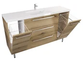 Szafki łazienkowe - Szafka Stojąca Z Umywalką ATHD 140 cm K - Dąb Evoke Coast Mat - Uchwyty Stal Szczotkowana - miniaturka - grafika 1