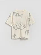 Koszulki dla chłopców - Reserved - Bawełniany t-shirt z nadrukiem - złamana biel - miniaturka - grafika 1