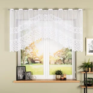 Gotowa firanka żakardowa z fabrycznymi otworami na drążek karnisza, wykończona w łuk, kolor biały, rozmiar 250x100 cm, Malwina - Firany - miniaturka - grafika 1