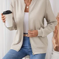 Kurtki damskie - TEMU Damski Oversize Luźny Kurtka na Zamek - Beżowy Płaszcz Zimowy z Kołnierzem i Pełnym Zamkiem, Pranie w Praniu Maszynowym, Casualowa Odzież - miniaturka - grafika 1