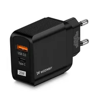 Ładowarki do telefonów - Wozinsky sieciowa ładowarka USB z 2 portami (USB, USB C) 20 W czarna (WWC001) - miniaturka - grafika 1