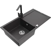 Zlewozmywaki z baterią - Mexen Leo zlewozmywak granitowy 1-komorowy z ociekaczem i baterią kuchenną Rita, czarny nakrapiany - miniaturka - grafika 1