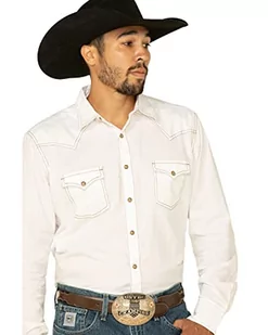 Wrangler Męska koszula z długim rękawem w stylu retro z dwiema kieszeniami, biały, M - Koszule męskie - miniaturka - grafika 1