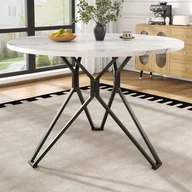 Stoły - Okrągły stół jadalny dla 4-6 osób - D 100 x W 76 cm - Blat z płyty MDF marmurkowy i nogi metalowe - Biały + czarny - miniaturka - grafika 1